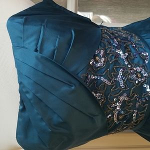 NWT Vintage Betsey Johnson Teal Silk Short, Embroidered, Flared Dress in Size 2